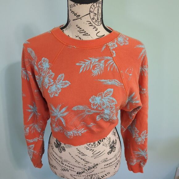 Free People Poppy Pullover Sweatshirt cropped extra small floral preppy - Picture 1 of 5